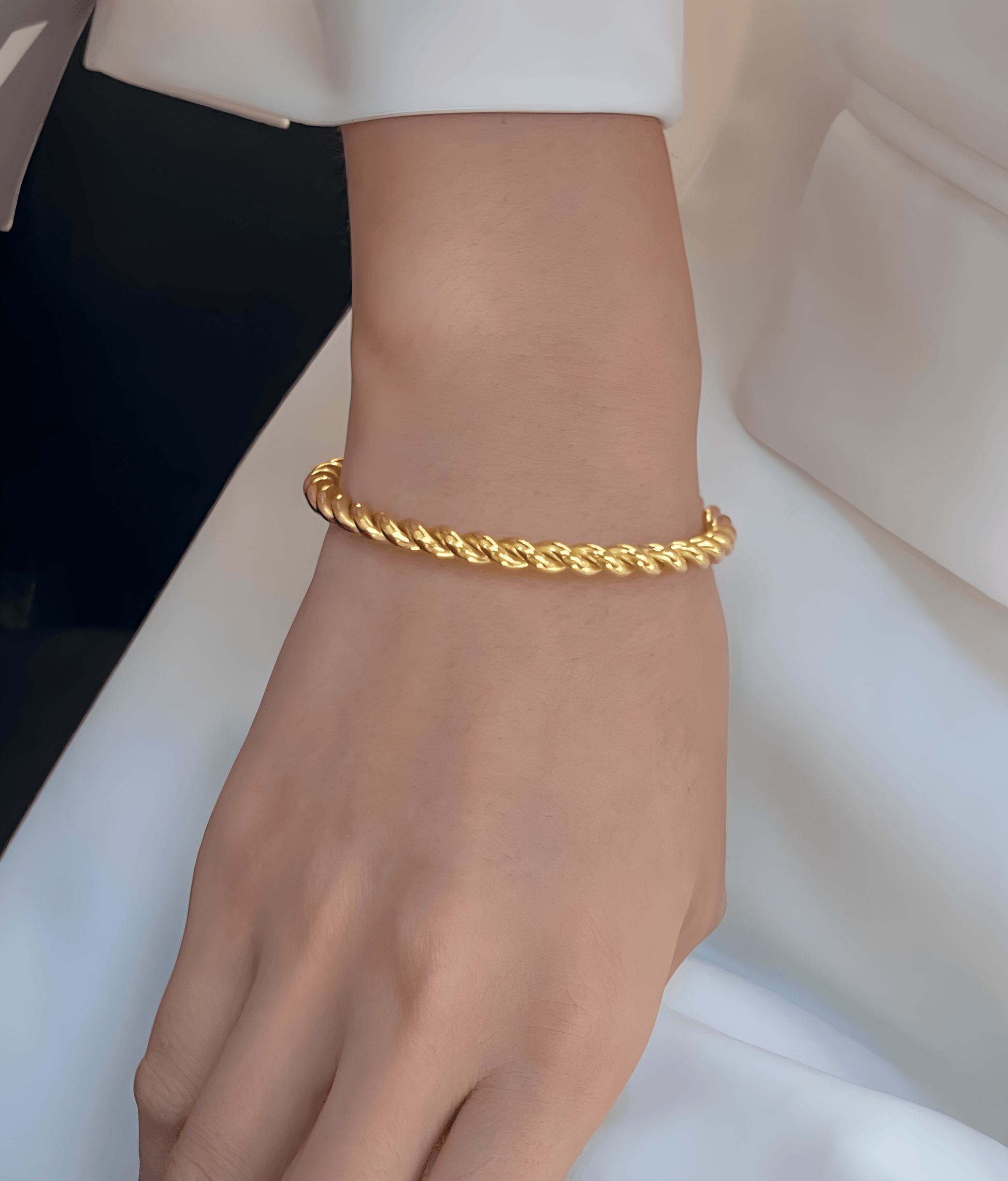 Gold Twist Rope Cuff Bracelet - OUZELJewellery