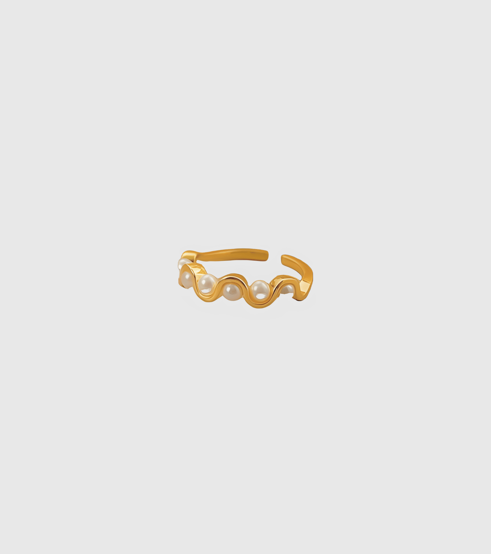 Gold Wavy Pearl Open Ring - OUZELJewellery