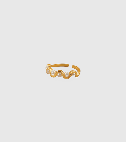 Gold Wavy Pearl Open Ring - OUZELJewellery