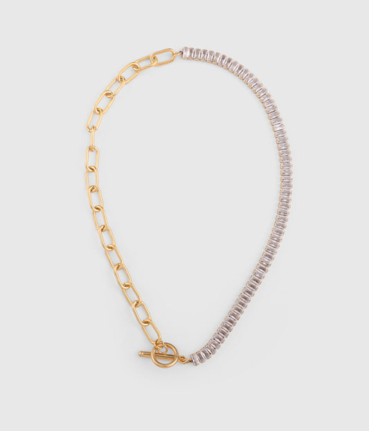 Half White Cubic Zirconia & Half Gold Chain Necklace and Bracelet - OUZELJewellery