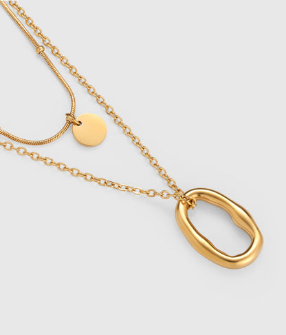 Layered Mini Circle and imperfect circle Pendant Necklace and Earrings - OUZELJewellery