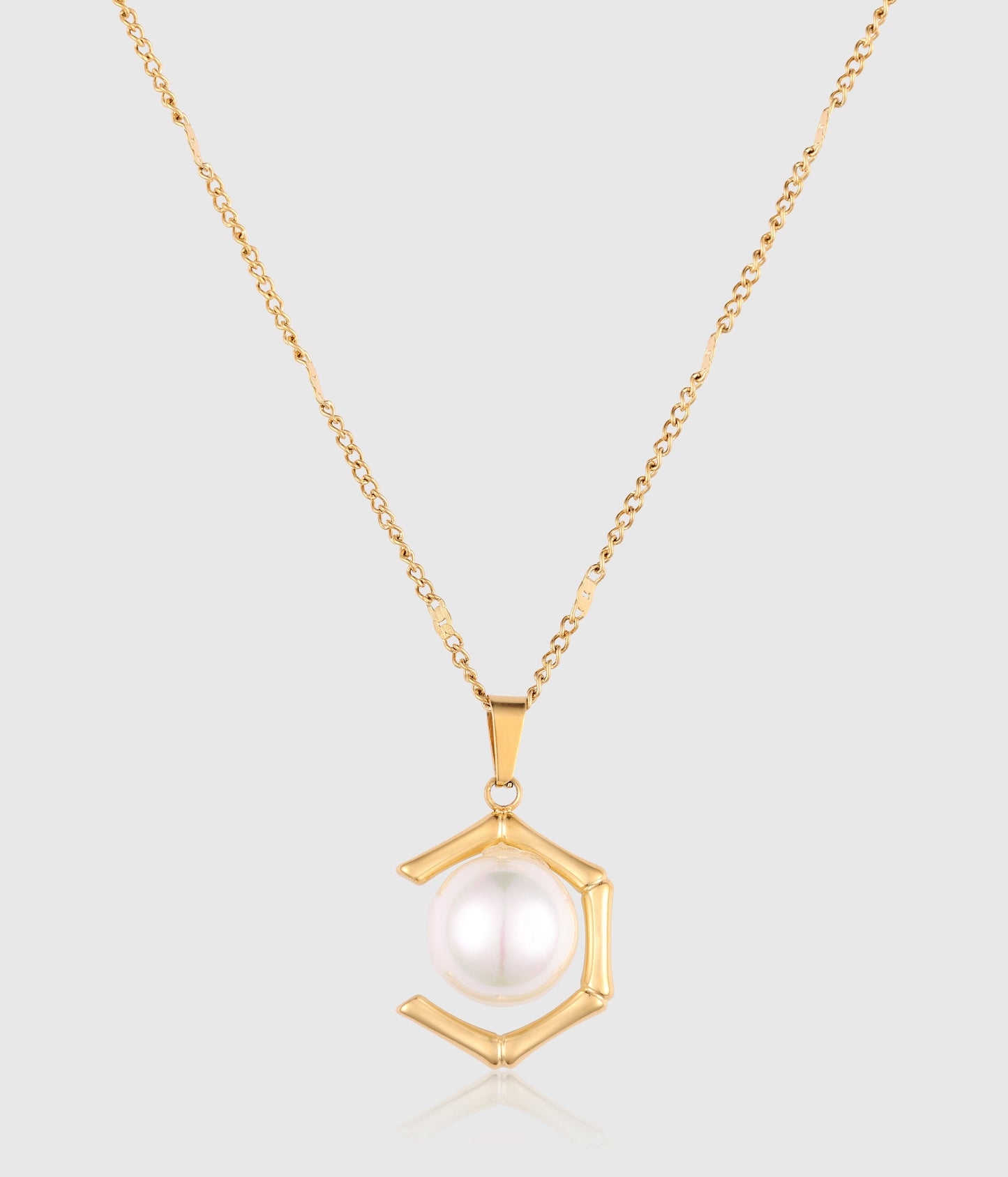 Pearl Open-Space Hexagonal Pendant Necklace and Earring sets - OUZELJewellery