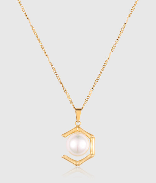 Pearl Open-Space Hexagonal Pendant Necklace and Earring sets - OUZELJewellery