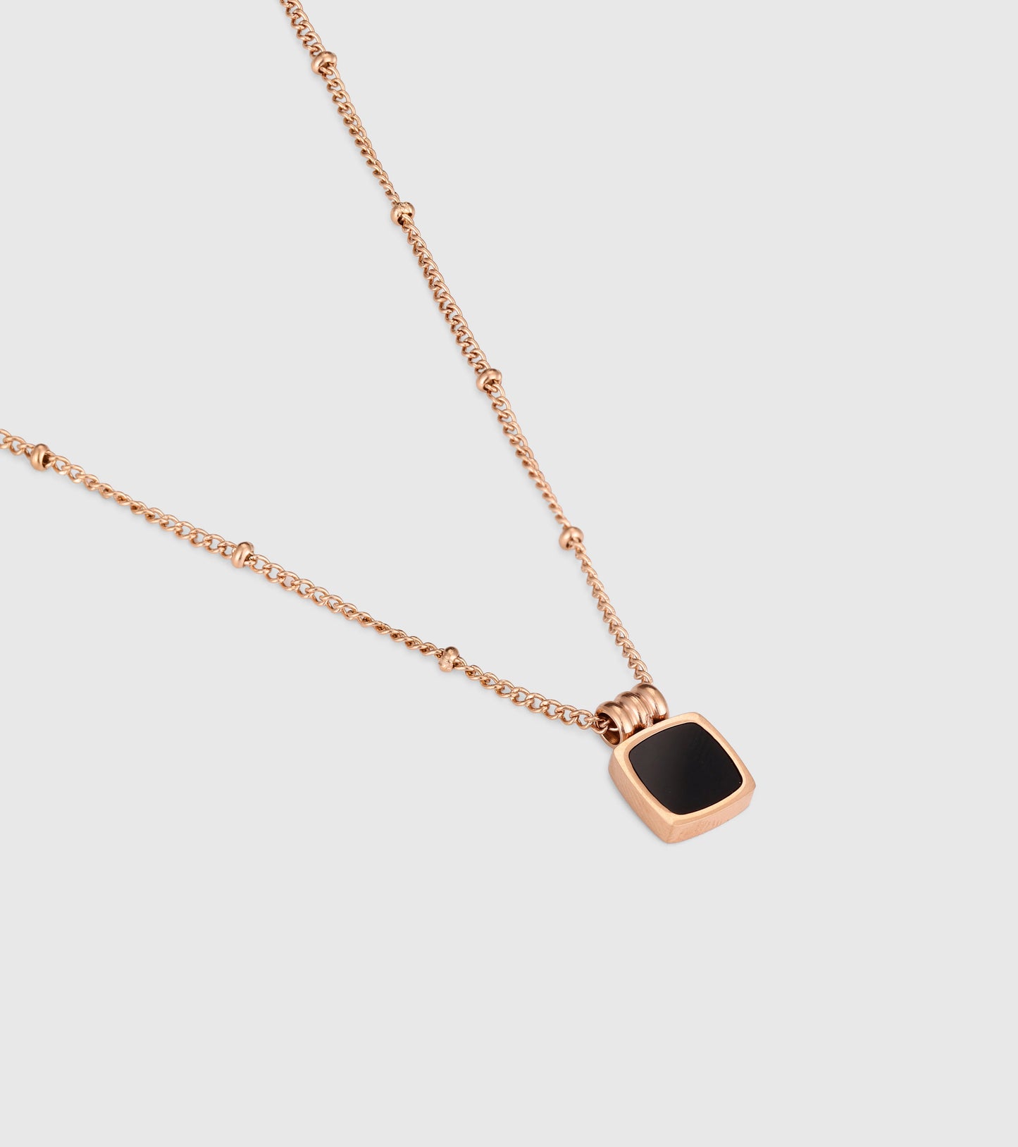 Rose Gold Black Onyx Square Charm Pendant Necklace - OUZELJewellery