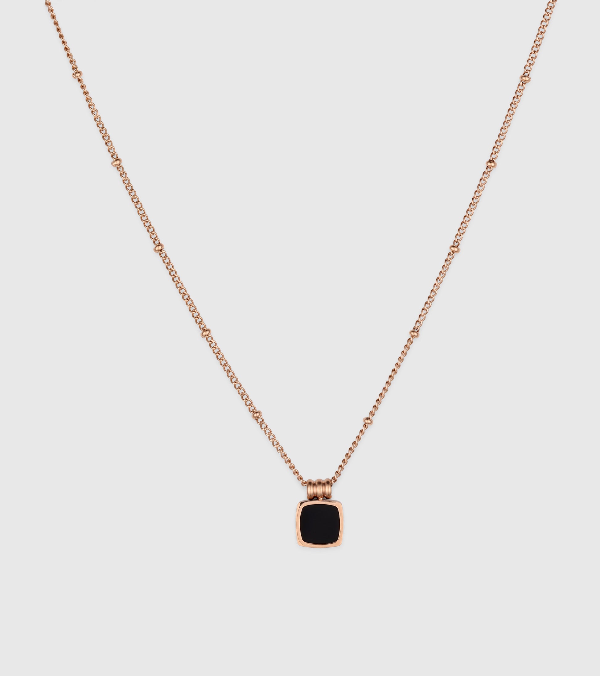 Rose Gold Black Onyx Square Charm Pendant Necklace - OUZELJewellery