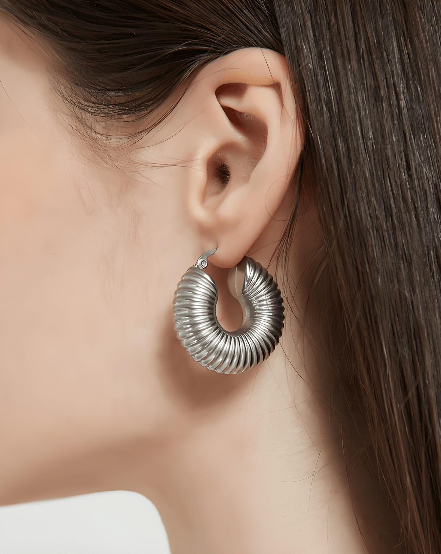 Silver Chunky Textured Hoop Earrings - OUZELJewellery