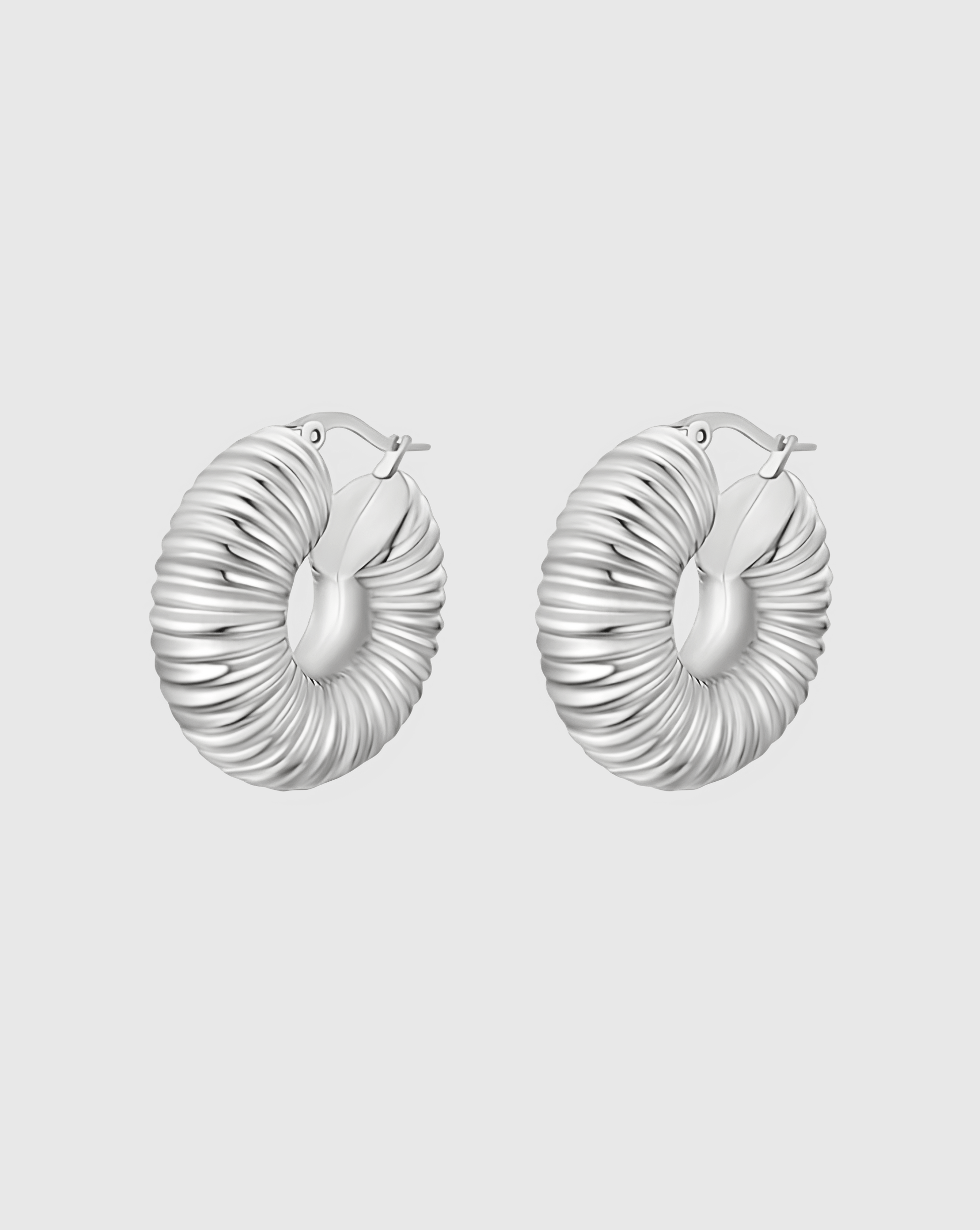 Silver Chunky Textured Hoop Earrings - OUZELJewellery