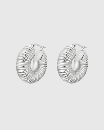 Silver Chunky Textured Hoop Earrings - OUZELJewellery