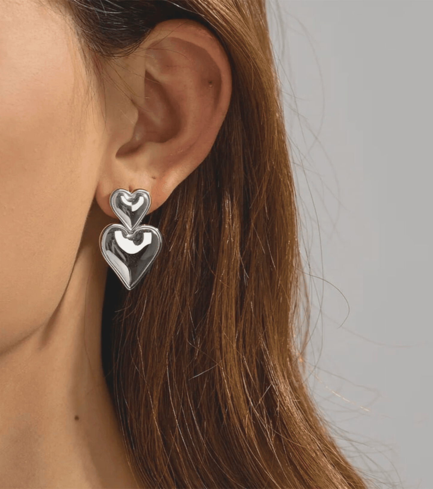 Silver Double Heart Drop Earrings - OUZELJewellery