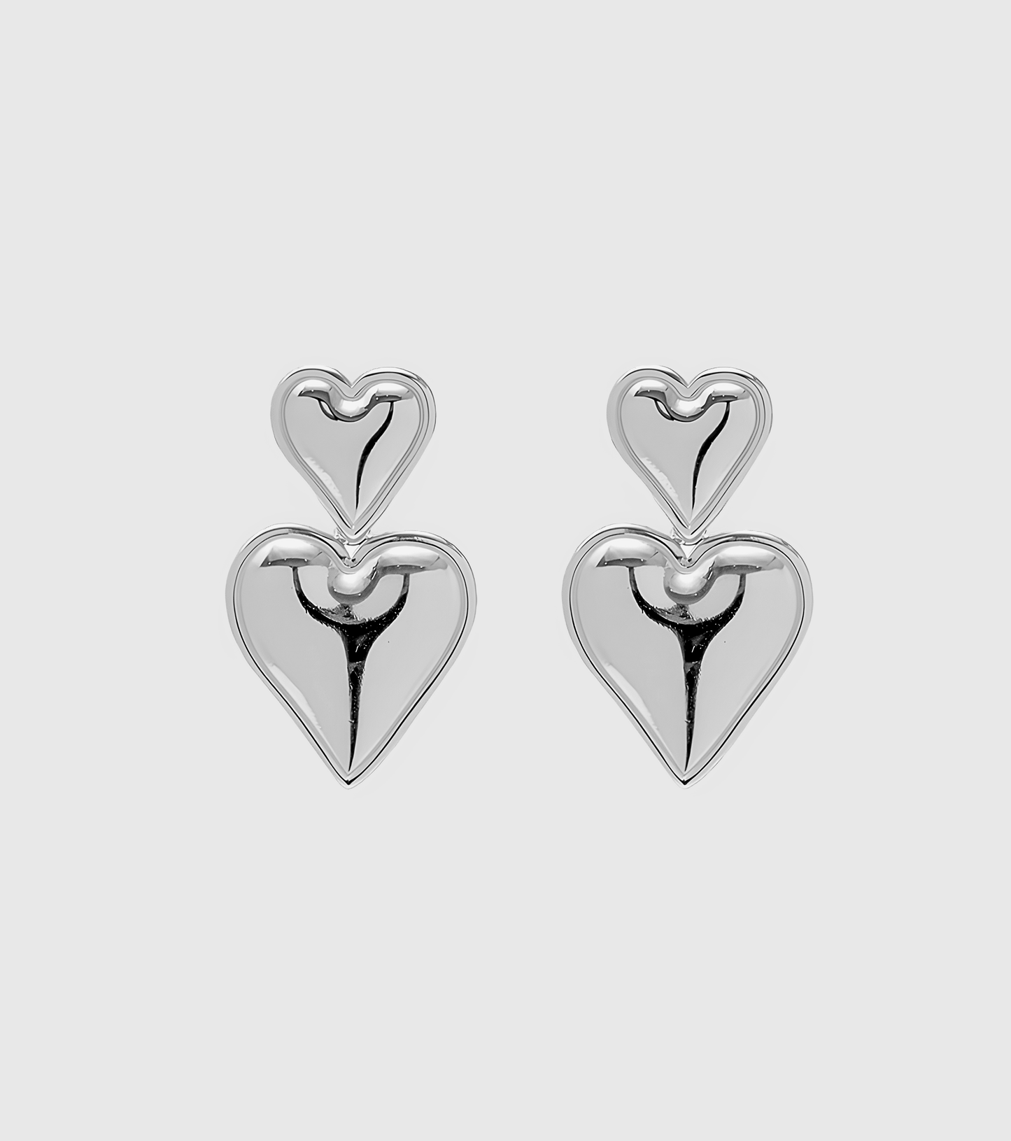 Silver Double Heart Drop Earrings - OUZELJewellery