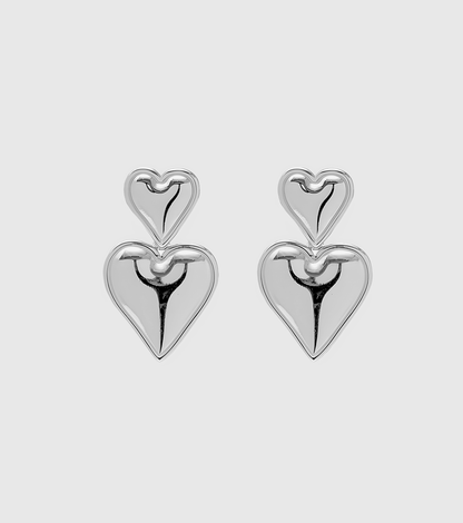 Silver Double Heart Drop Earrings - OUZELJewellery