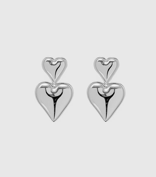 Silver Double Heart Drop Earrings - OUZELJewellery