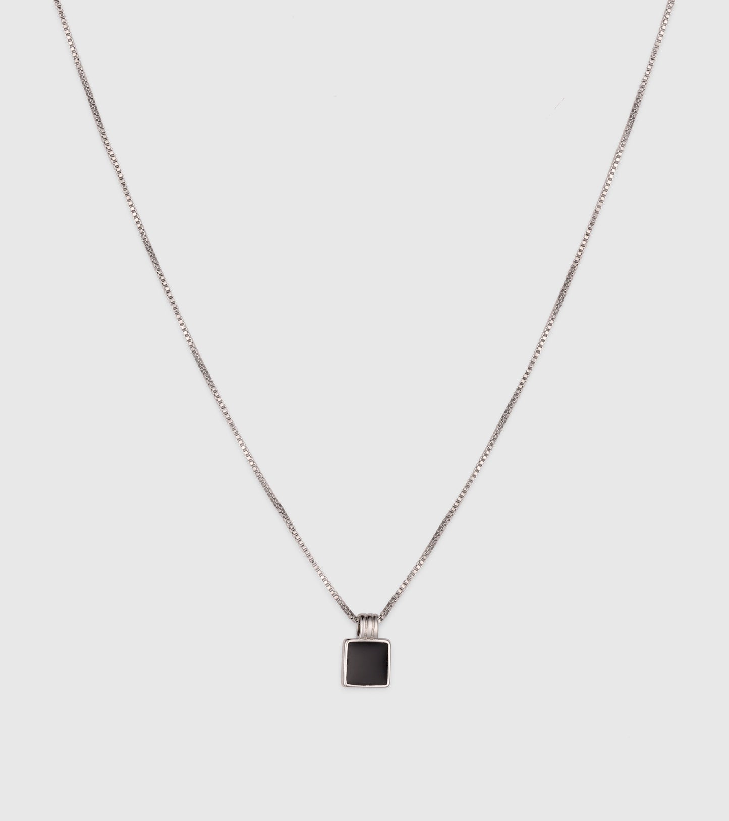 Silver Mini Black Onyx Square Charm Pendant Necklace - OUZELJewellery