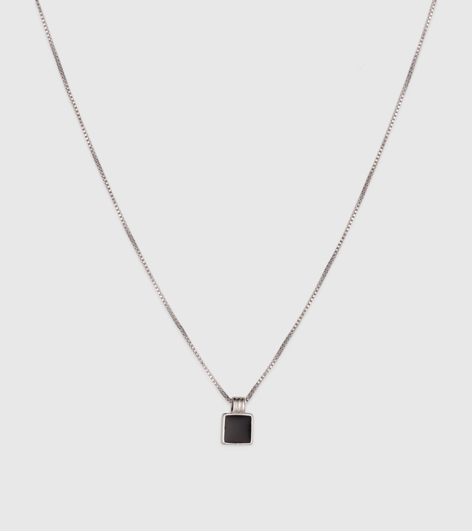 Silver Mini Black Onyx Square Charm Pendant Necklace - OUZELJewellery