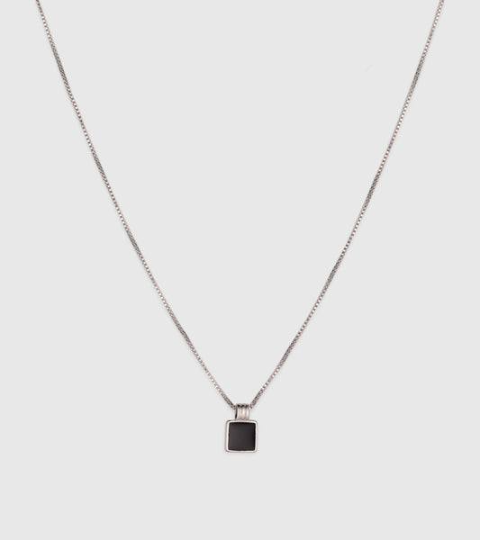 Silver Mini Black Onyx Square Charm Pendant Necklace - OUZELJewellery