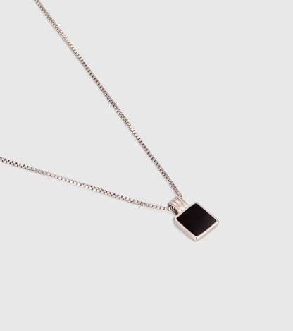 Silver Mini Black Onyx Square Charm Pendant Necklace - OUZELJewellery