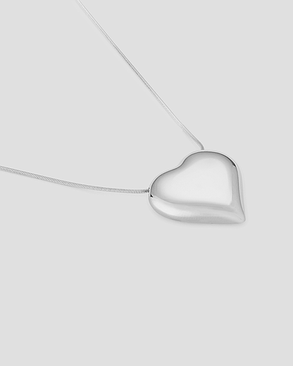 Silver Puffed Heart Pendant Necklace - OUZELJewellery