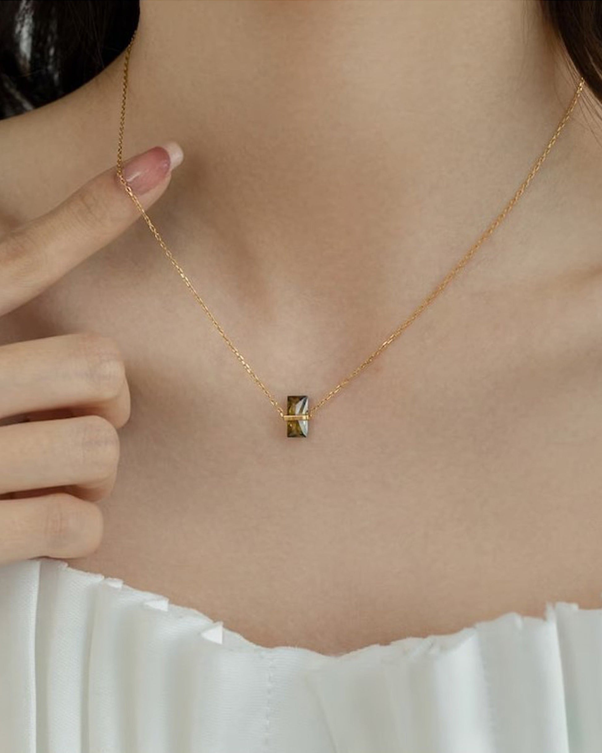 Tiny Crystal Bar Pendant Necklace - OUZELJewellery