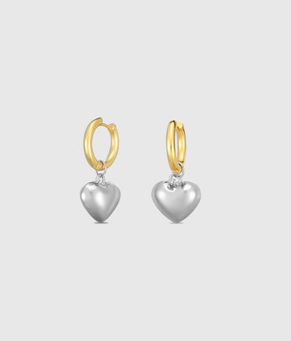 Two-Tone Heart Hoops Earrings - OUZELJewellery