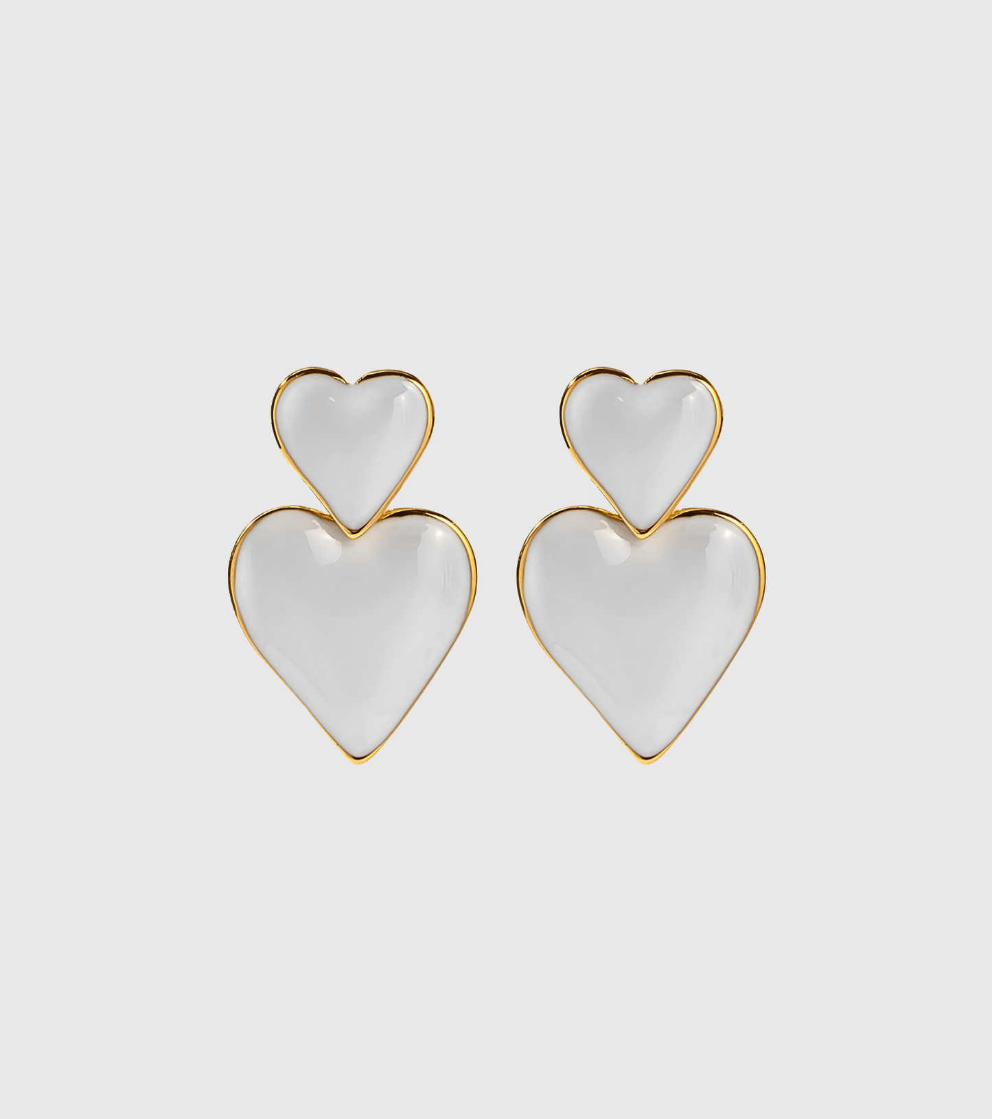 White Enamel Double Heart Drop Earrings - OUZELJewellery