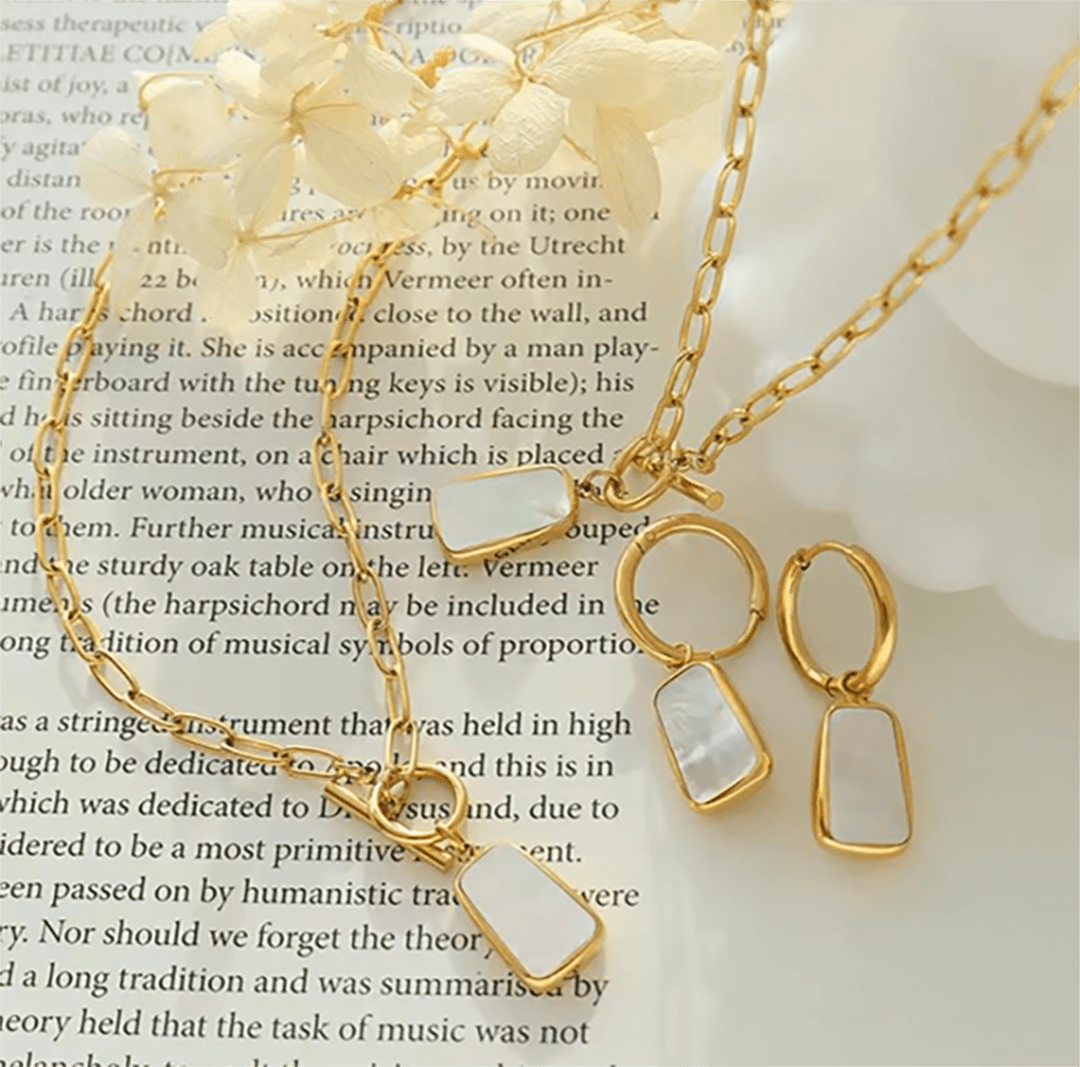 White Marble Stone Pendant Necklace and Earring sets - OUZELJewellery