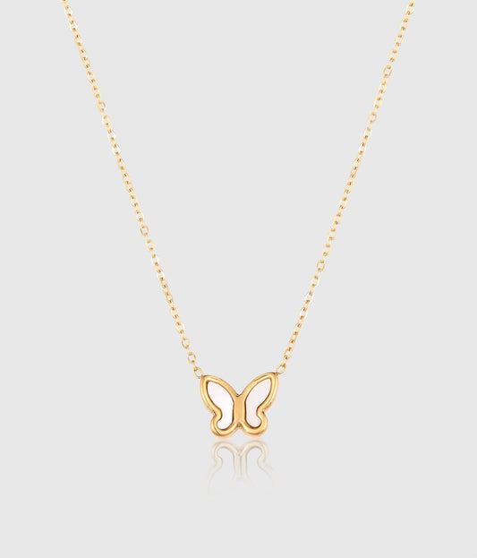 White Shell Butterfly Pendant Necklace - OUZELJewellery